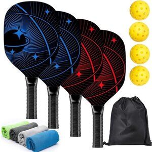 Pickleball Paddles, Pickleball Set with 4 Premium Wood Pickleball Paddles